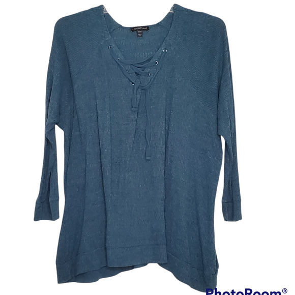 Lane Bryant Lace Up Collar Rib Knit Teal Top 22/24 - Picture 1 of 5